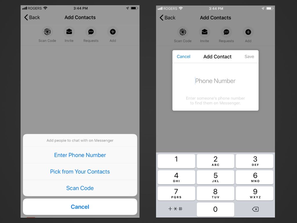 Lisää Yhteystiedot-asetukset ja puhelinnumero Messenger-sovellukseen iOS:lle