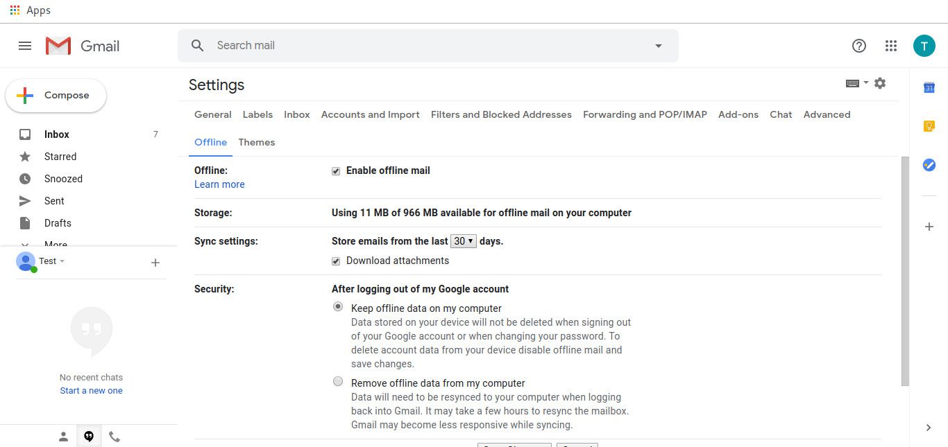 Gmail Offline -asetukset