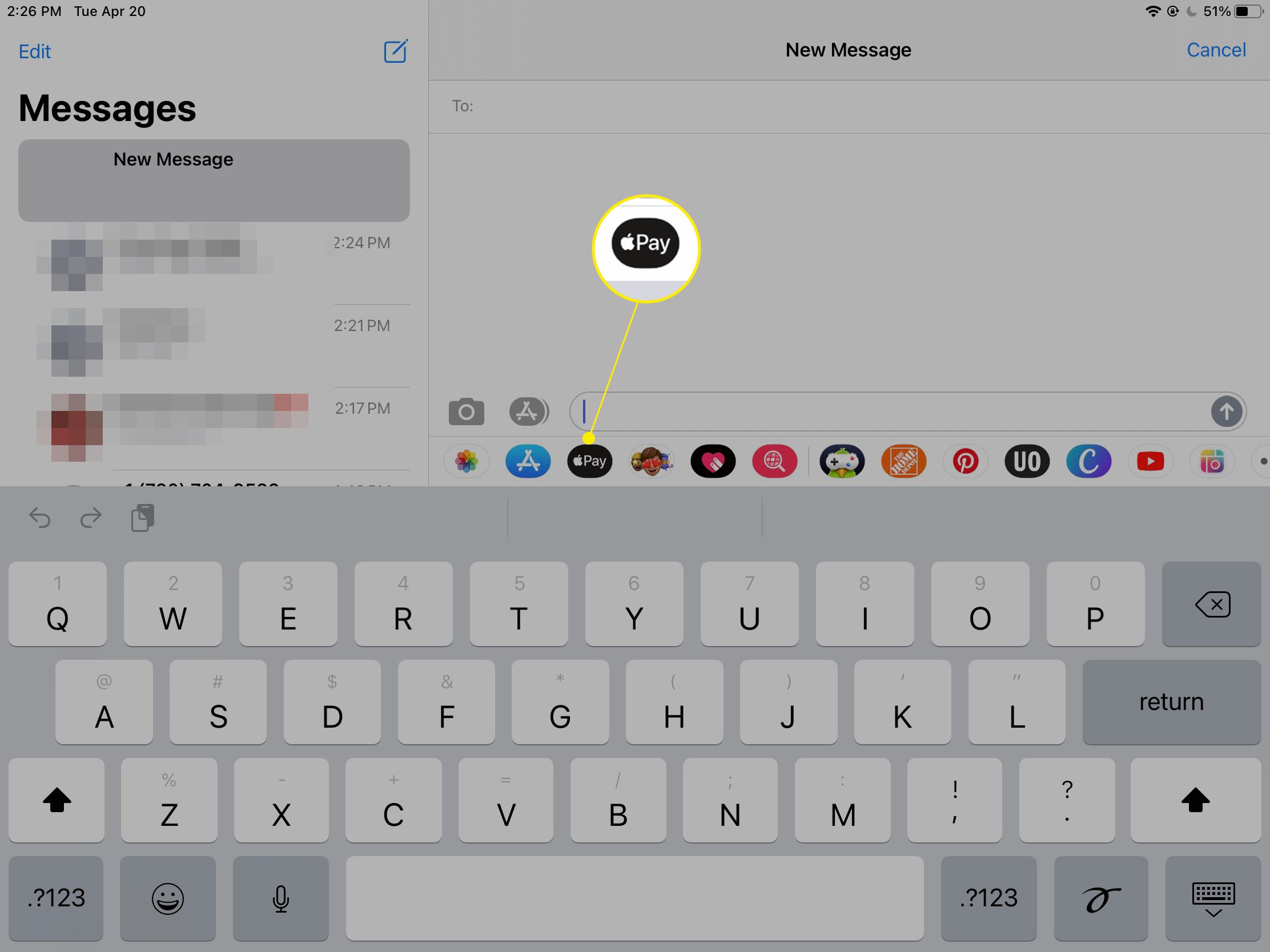 Apple Pay -kuvake korostettuna uudessa iPad-viestissä