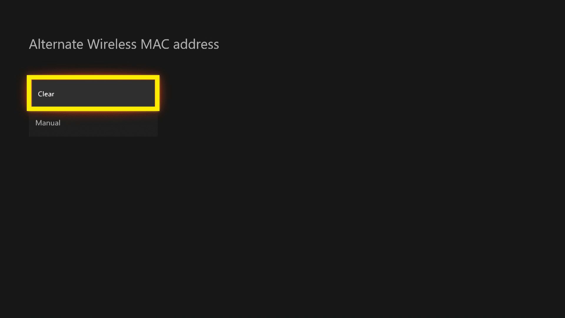 Tyhjennä Xbox One -vaihtoehtoinen langaton MAC-osoite