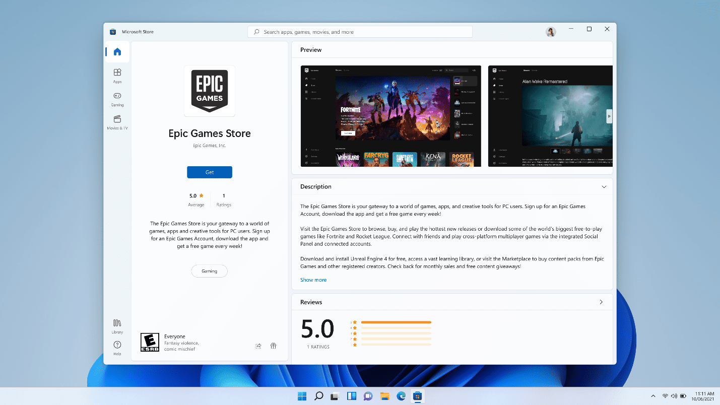 Epic Games Store -sovellus Microsoft Storessa