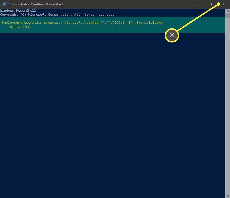 Kun olet valmis, sulje PowerShell napsauttamalla X oikeassa yläkulmassa