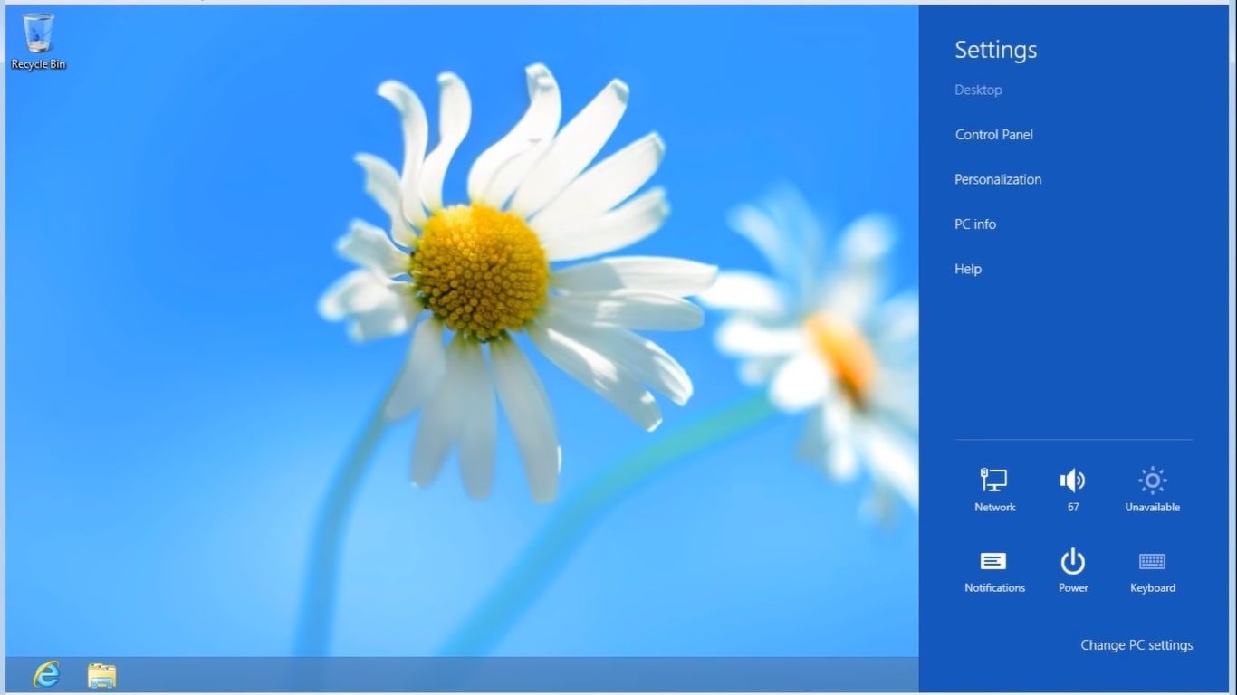 Windows 8:n Asetukset Charm -valikko