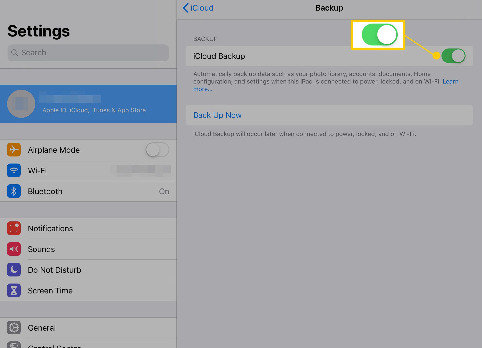 iCloud-varmuuskopio iPadissa