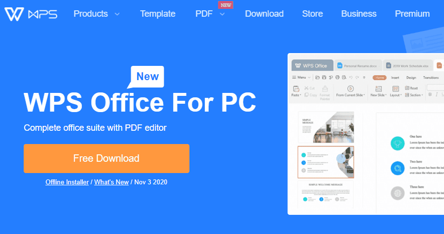 Kuvakaappaus WPS Office -lataussivusta