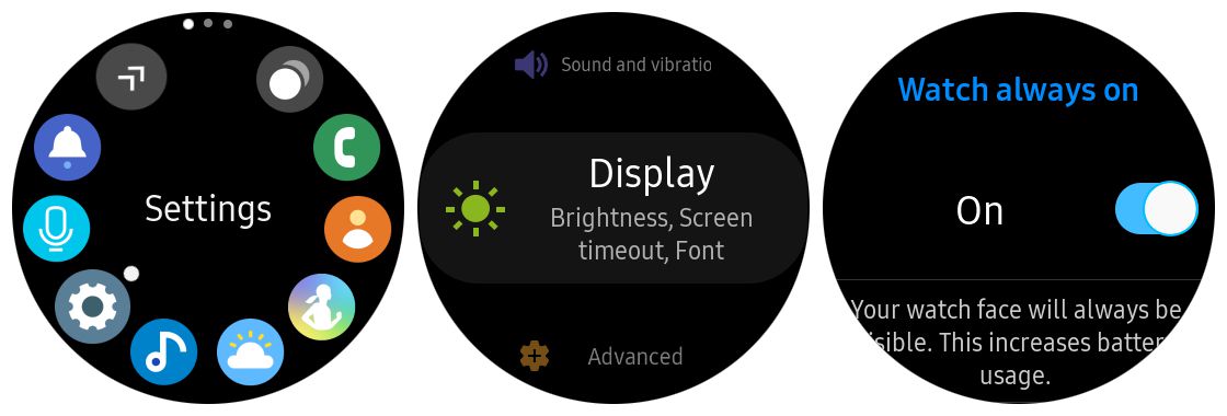 Samsung Gear S3 aina päällä -ominaisuus