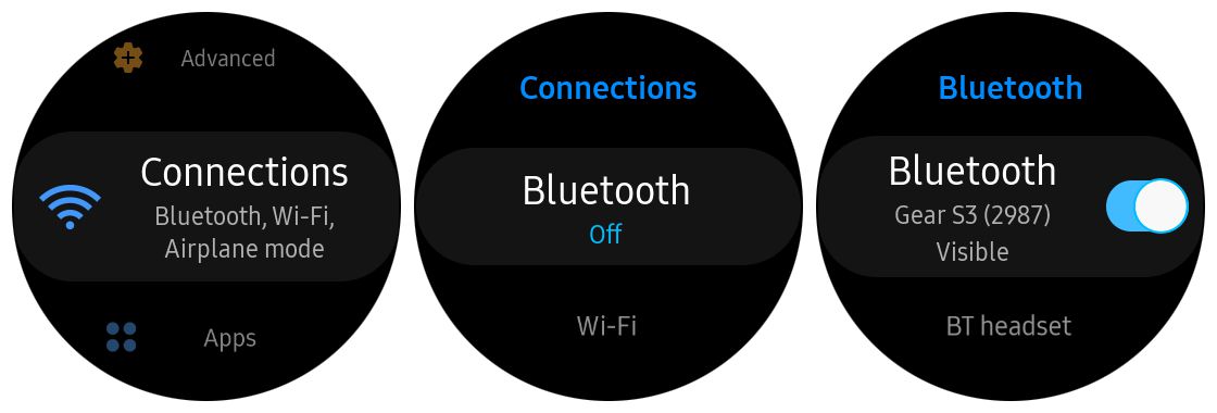 Samsung Gear S3 bluetooth-asetukset