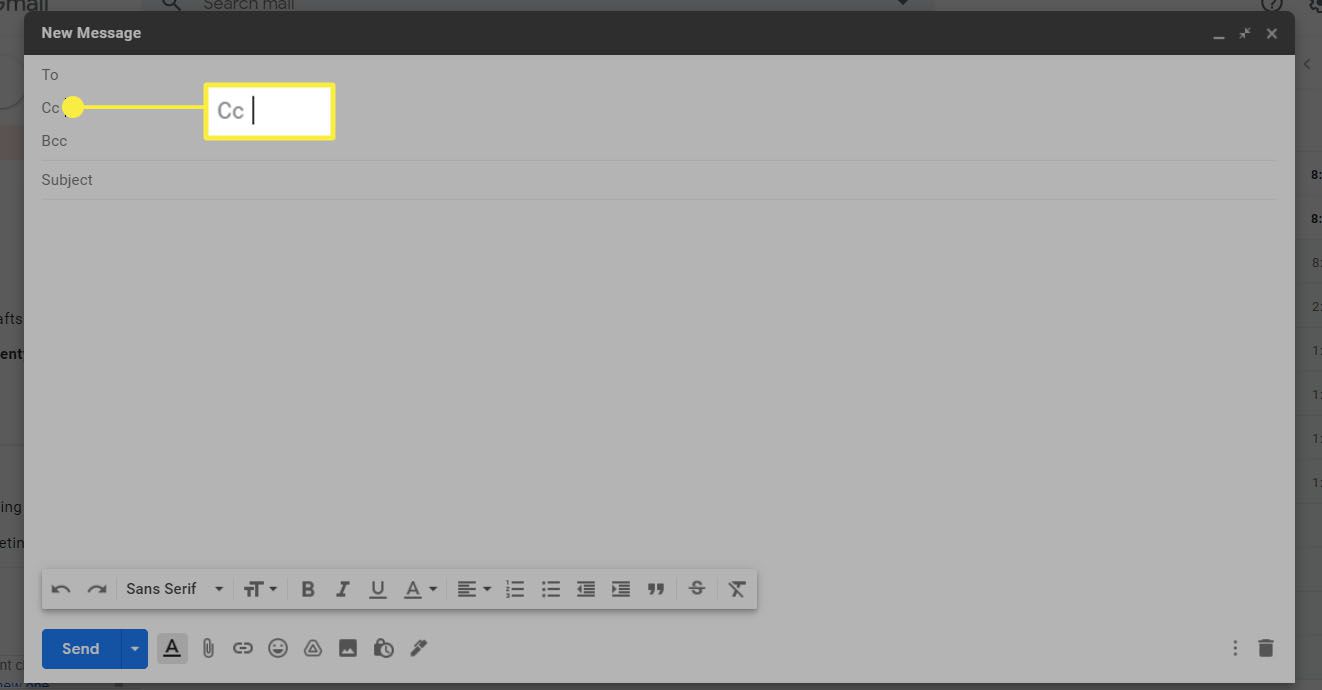 "Cc" sähköposteissa.