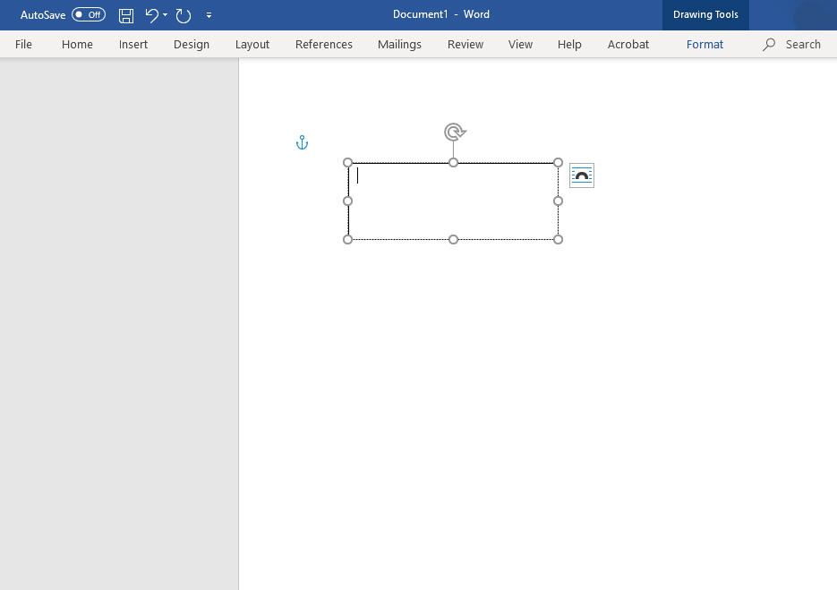 Tyhjä tekstiruutu Microsoft Word for Windowsissa