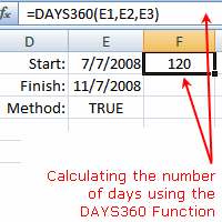 Kuvakaappaus Excelin DAYS360-funktiosta