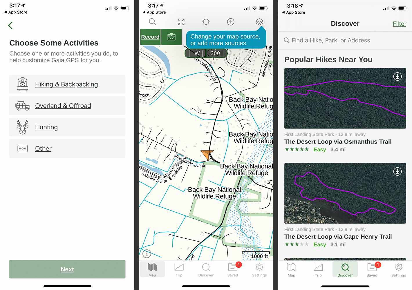 Gaia GPS-sovellus iPhonessa