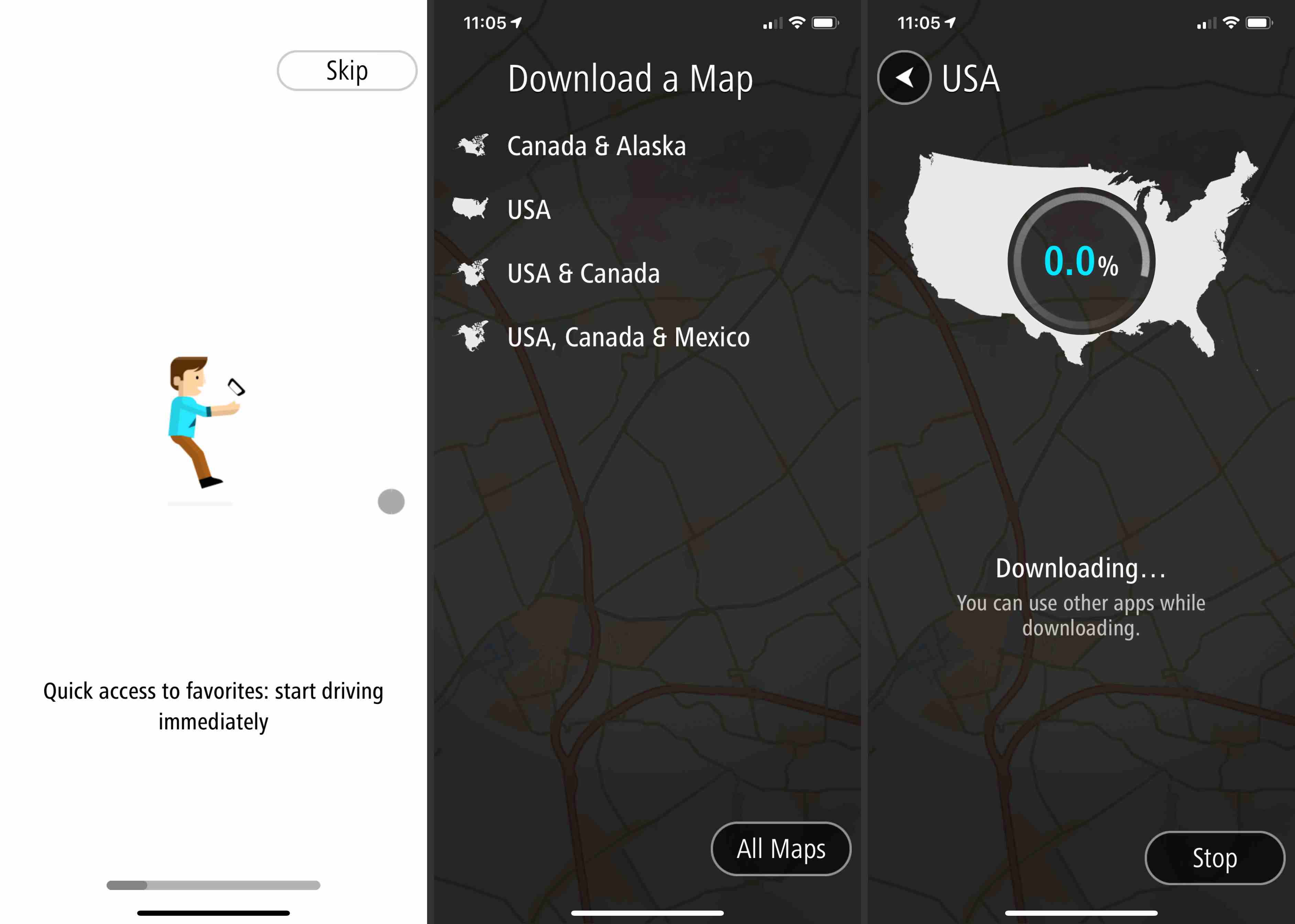 TomTom Go -näytöt iOS:ssä