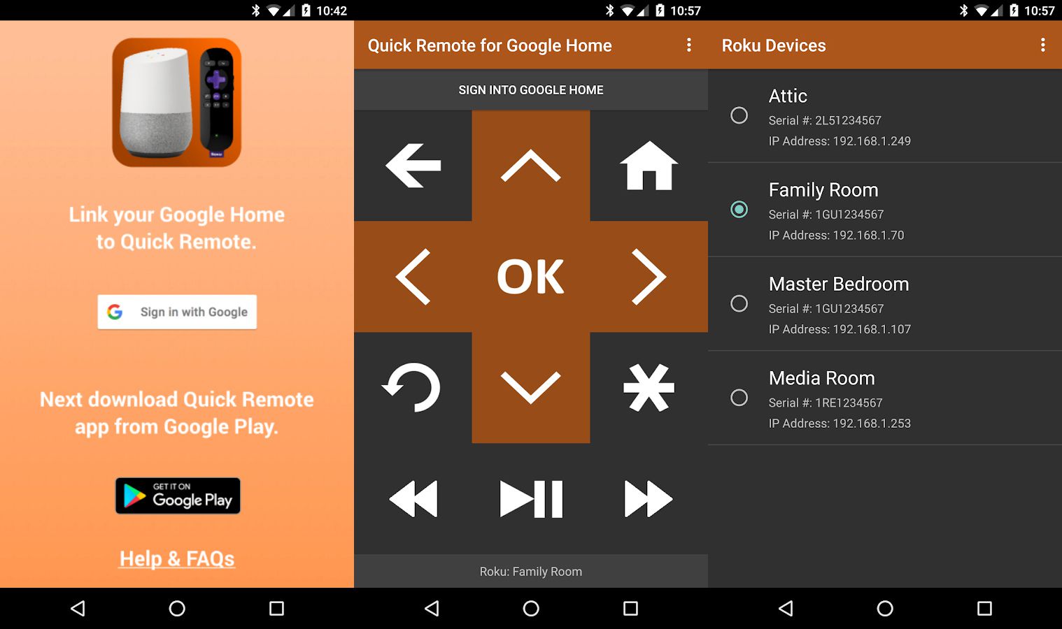 Google Homen ja Android Quick Remote -sovelluksen yhdistäminen