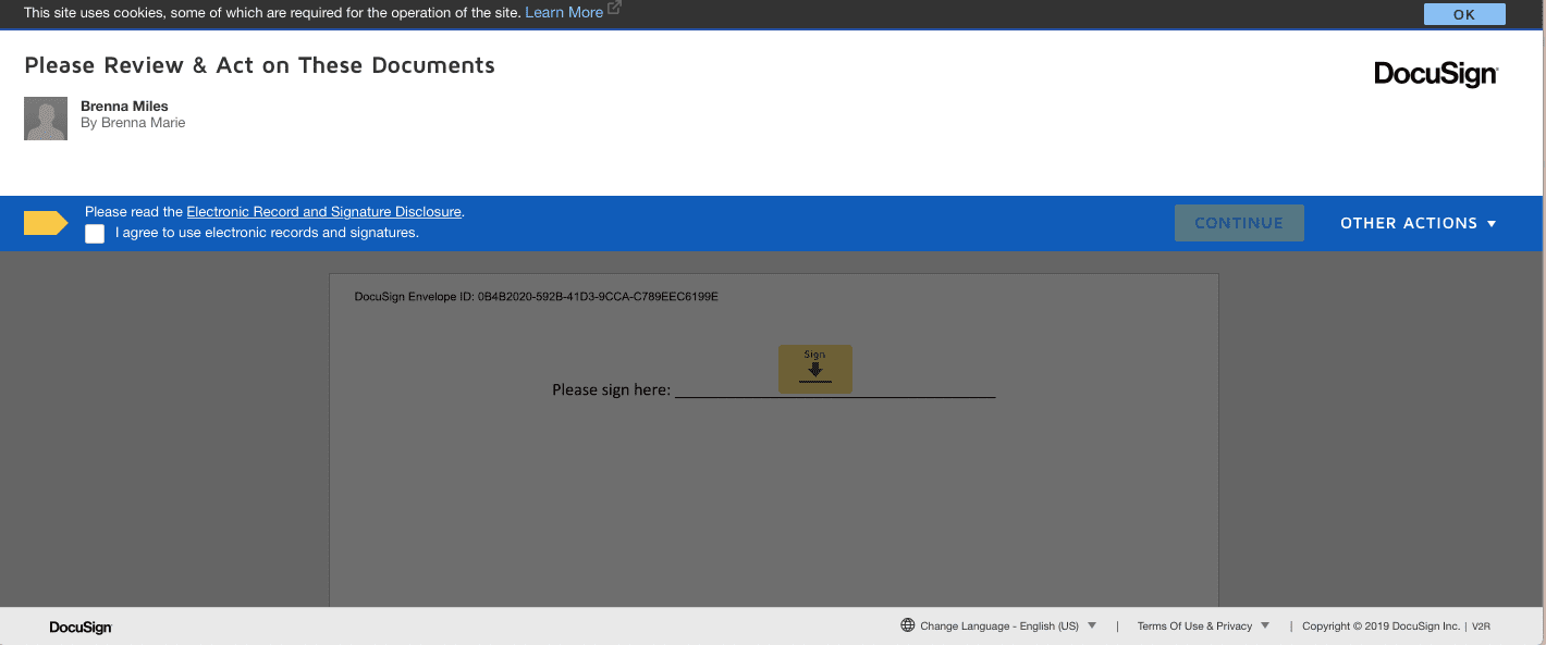 DocuSignin käyttäminen toisen osapuolen asiakirjan allekirjoittamiseen