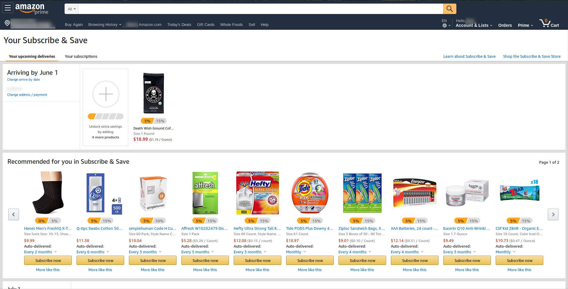 Amazon Tilaa ja tallenna asetukset