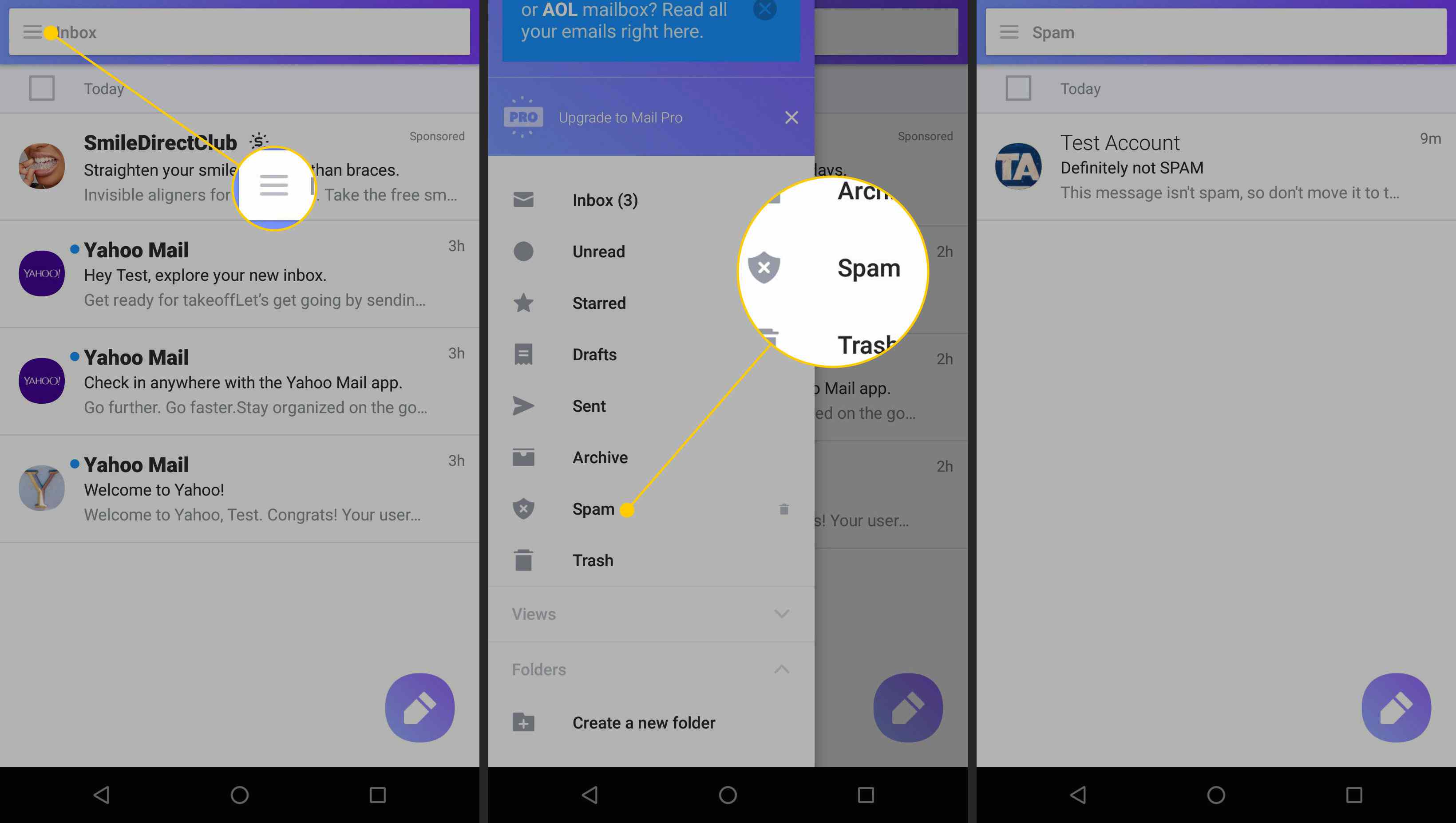 Roskapostikansio Yahoo Mail -mobiilisovelluksessa