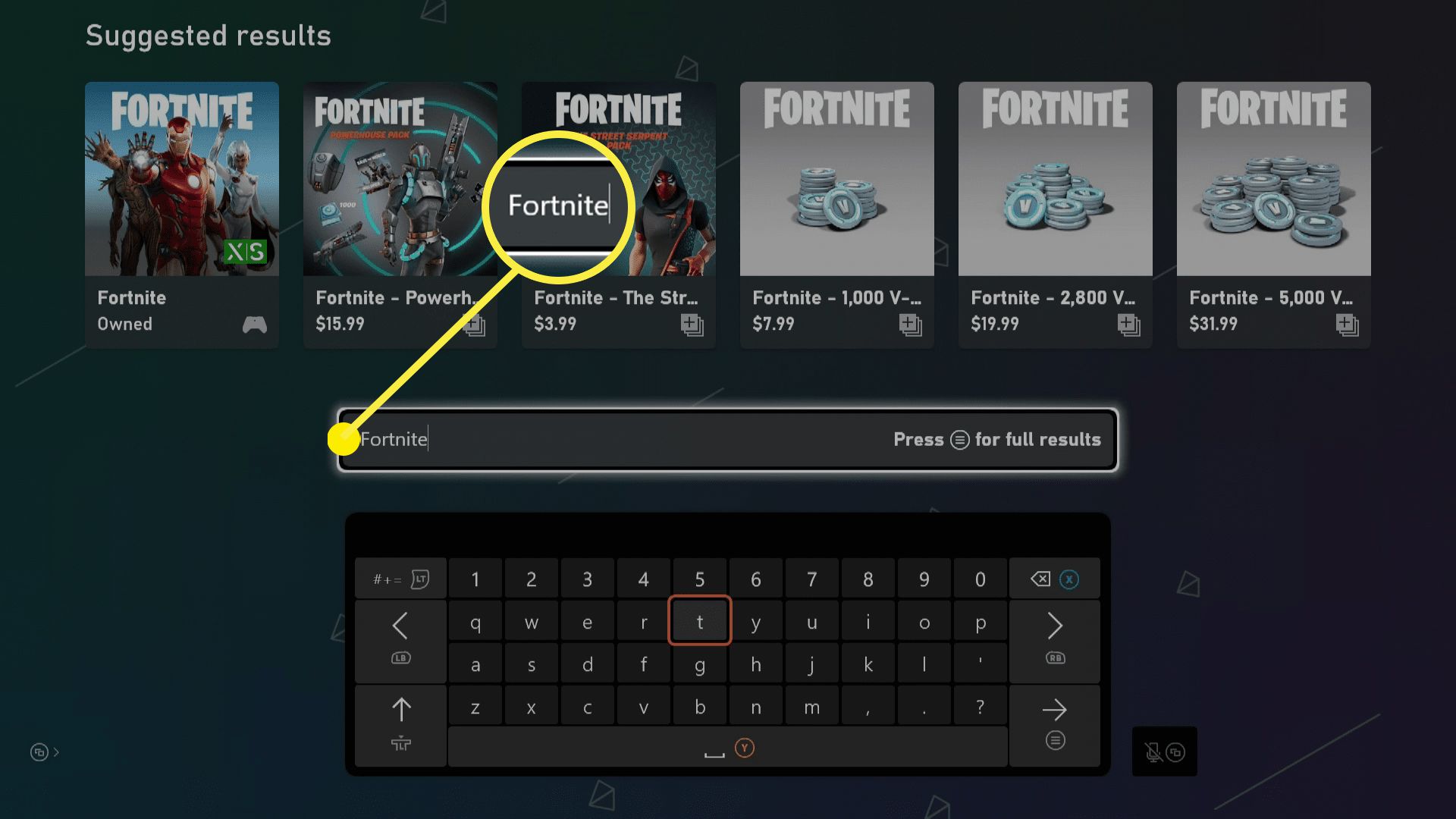 Fortniten etsintä Xbox Series X:llä tai S:llä.
