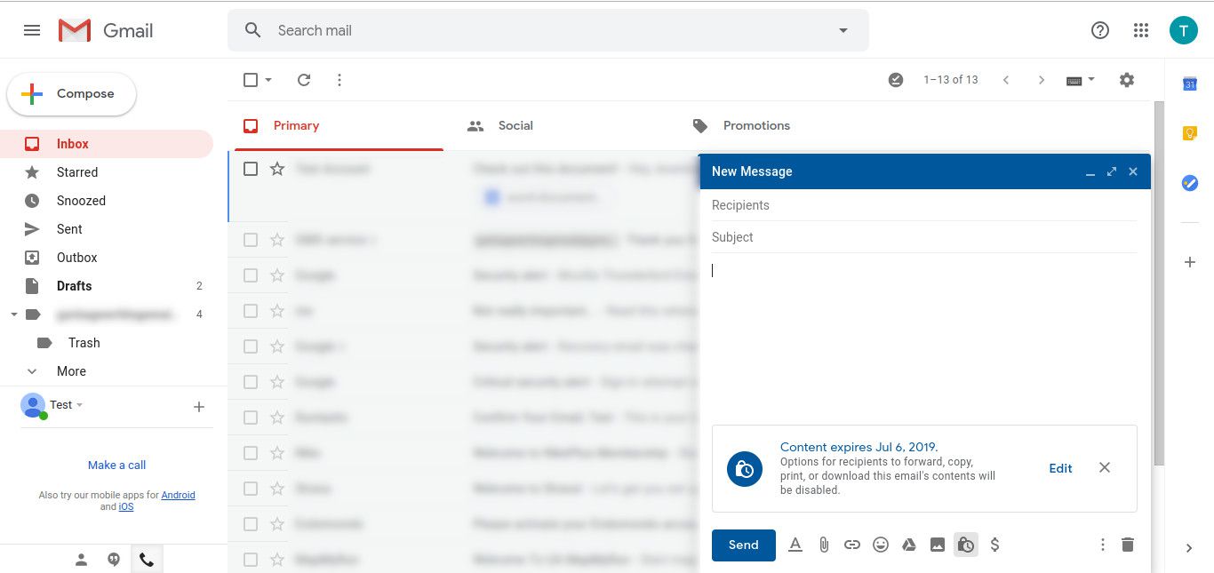 Gmail Luo sähköposti luottamuksellisesti