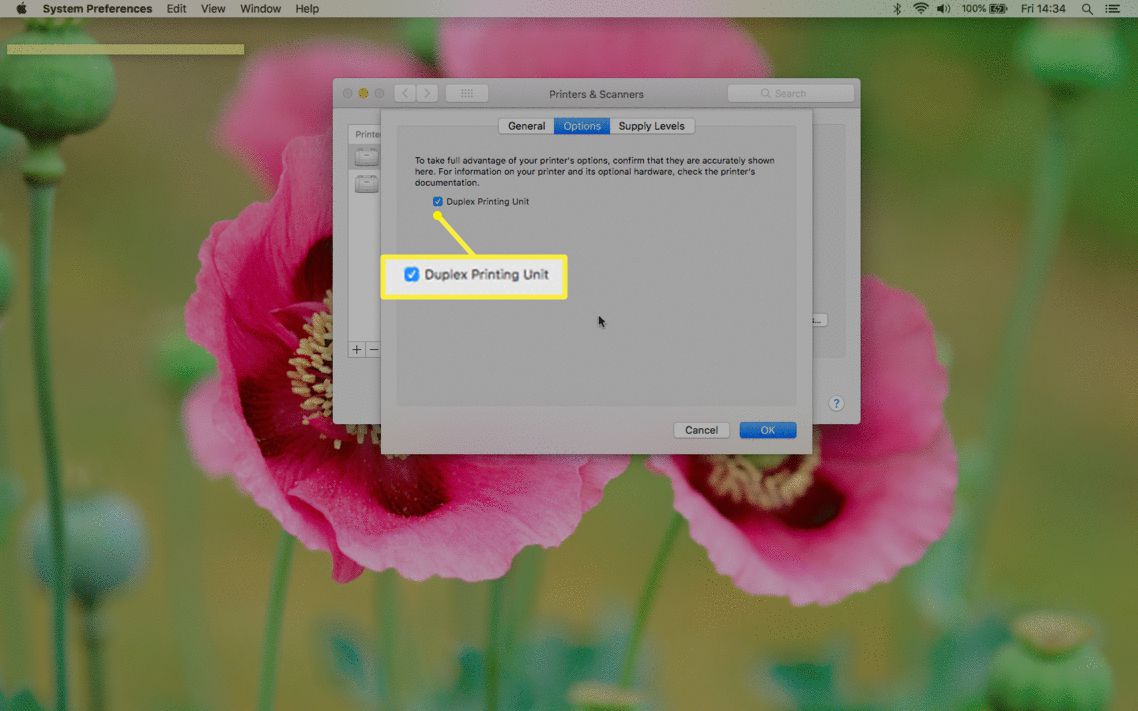 Kaksipuolinen tulostusyksikkö -vaihtoehto Mac-tulostusmäärityksissä