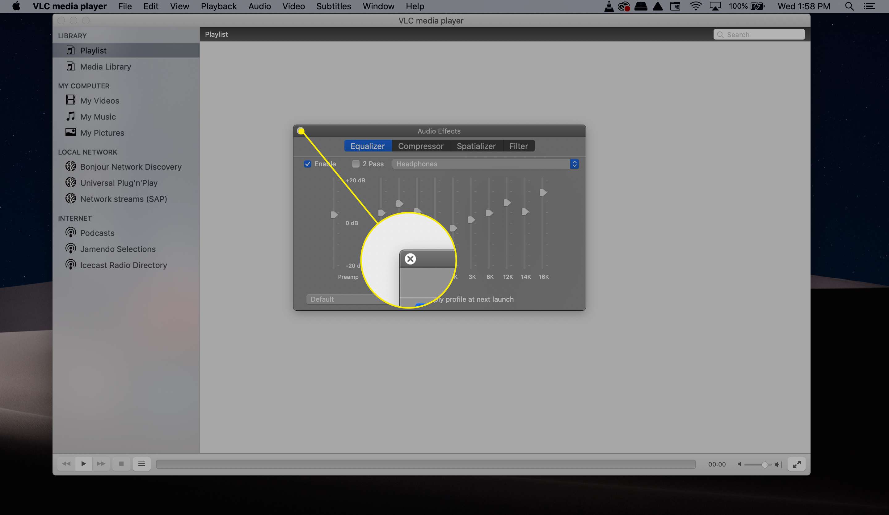 VLC EQ:n sulkemispainike