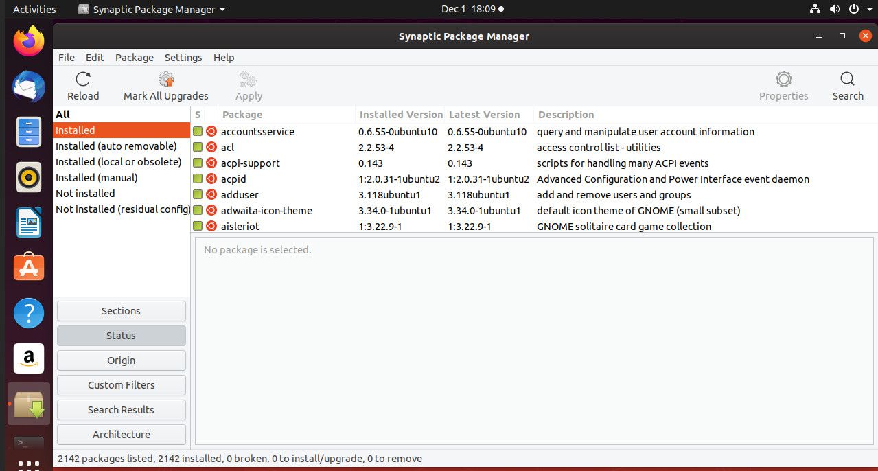 Linux Synaptic Package Managerin tila