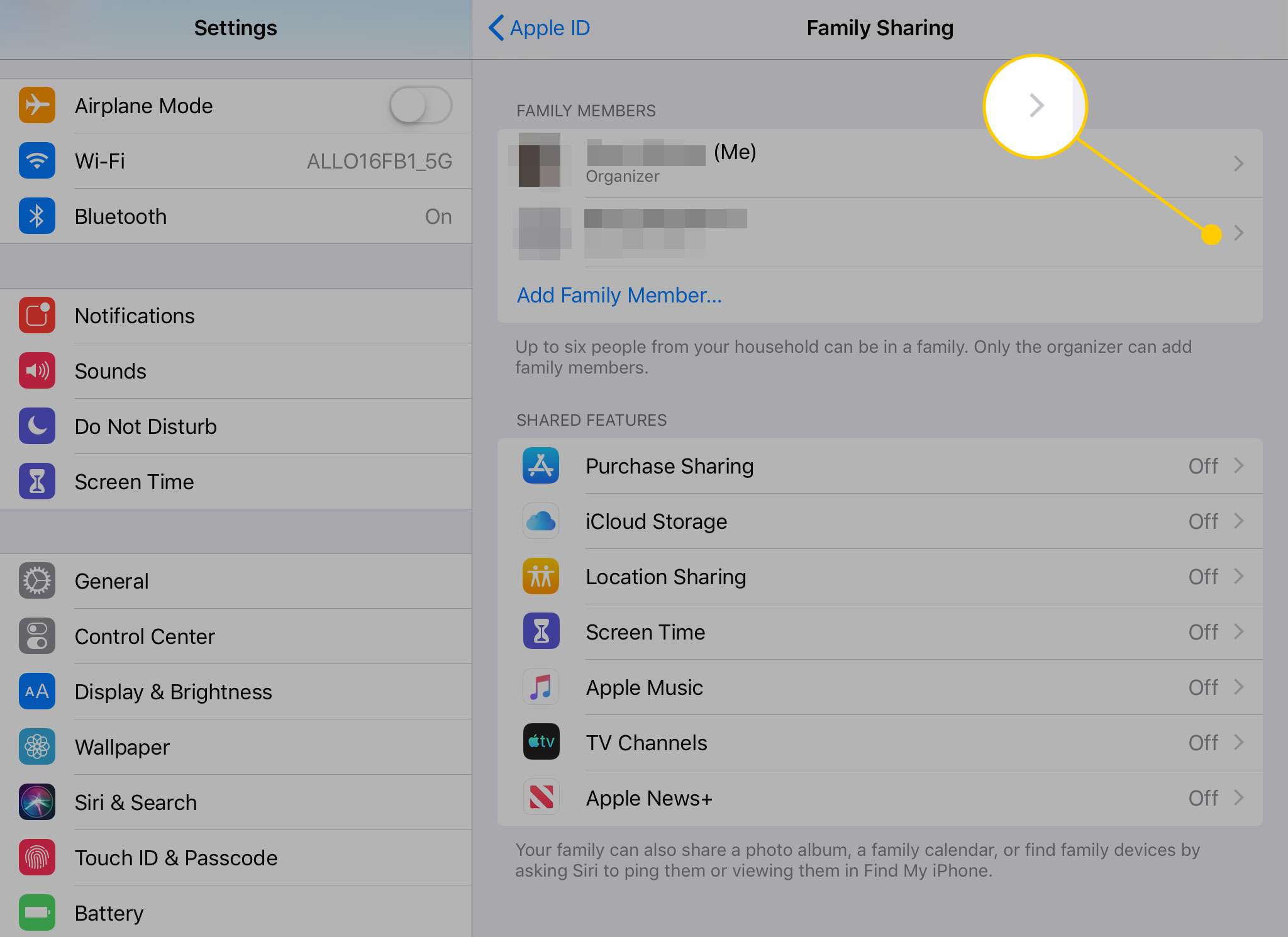 Family Sharing -ryhmän jäsen iPadilla