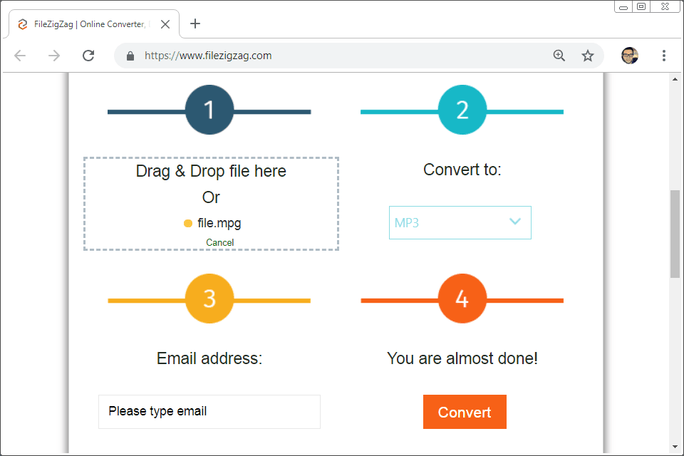 Näyttökaappaus FileZigZag-verkko-MPG-muuntimesta