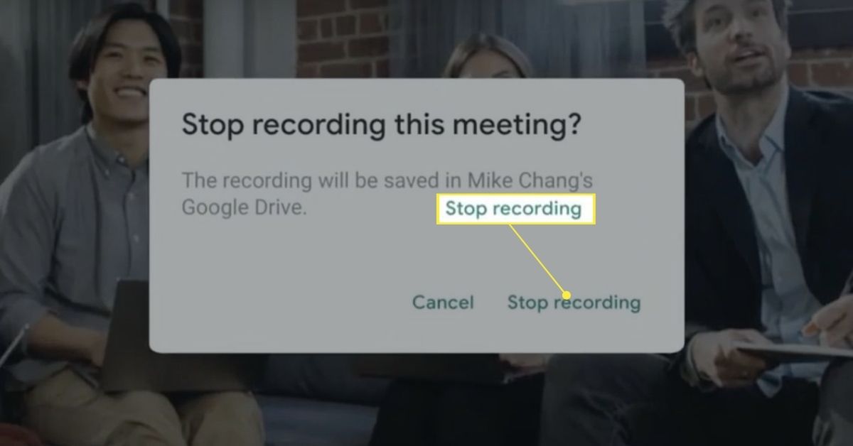 Pysäytä tallennuksen vahvistusikkuna Google Meetissä.