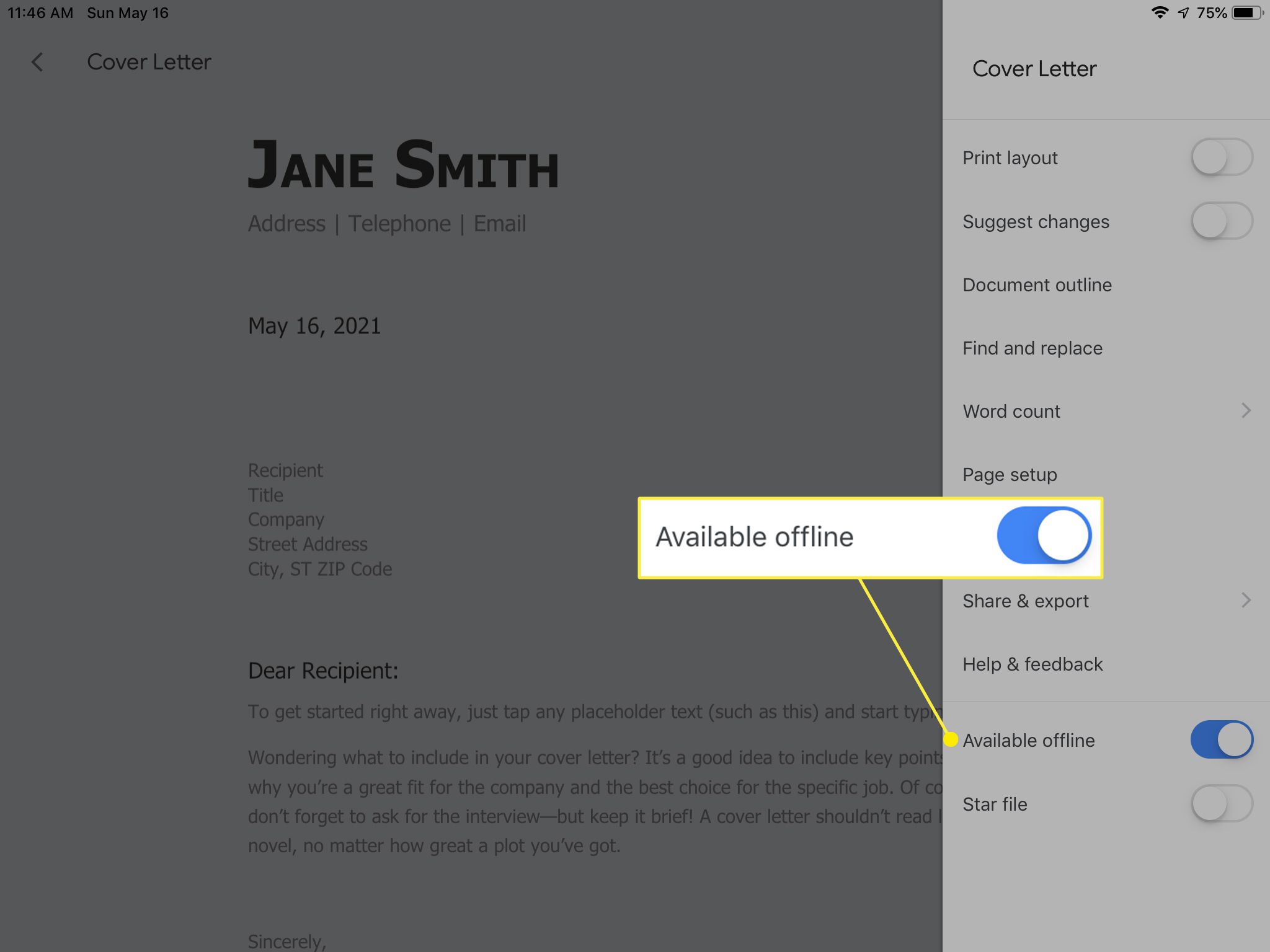 Offline-vaihtoehto saatavilla iPadin Google Docs -sovelluksessa