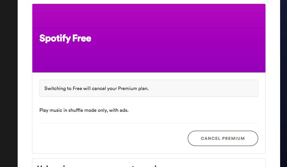 Spotify ilmainen Premium-sivu Peruuta