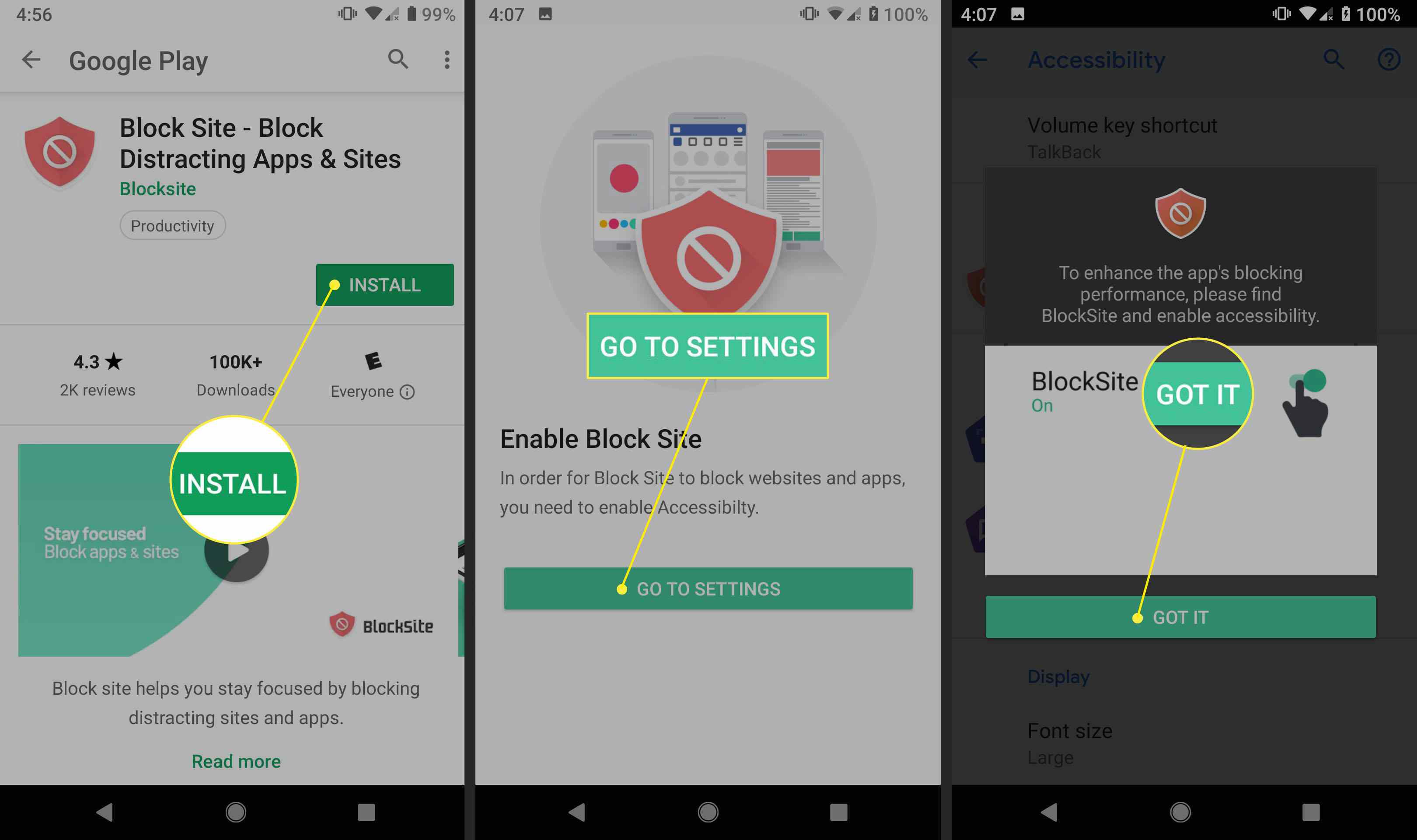 Block Site -sovelluksen asennus Androidille.