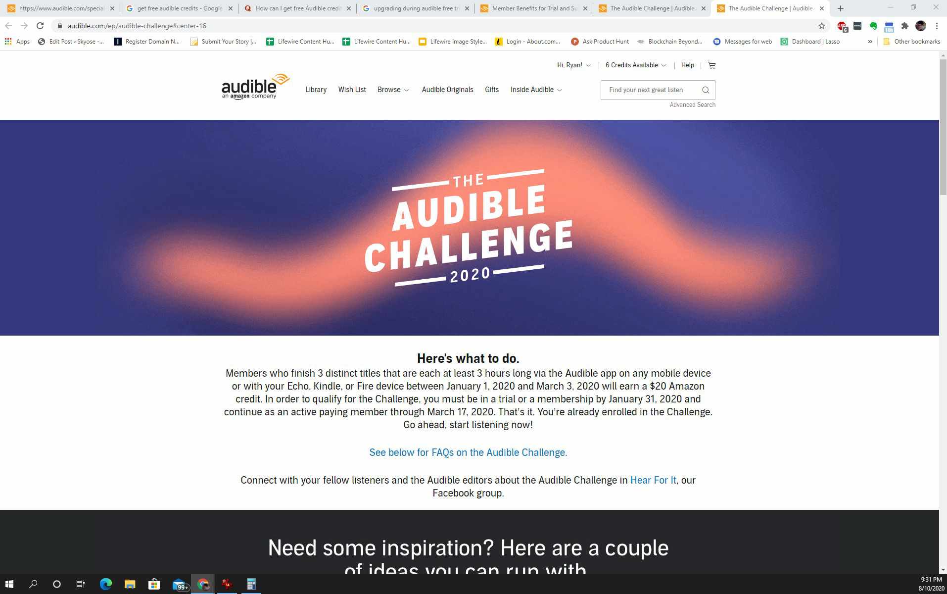 Kuvakaappaus Audible Challengesta