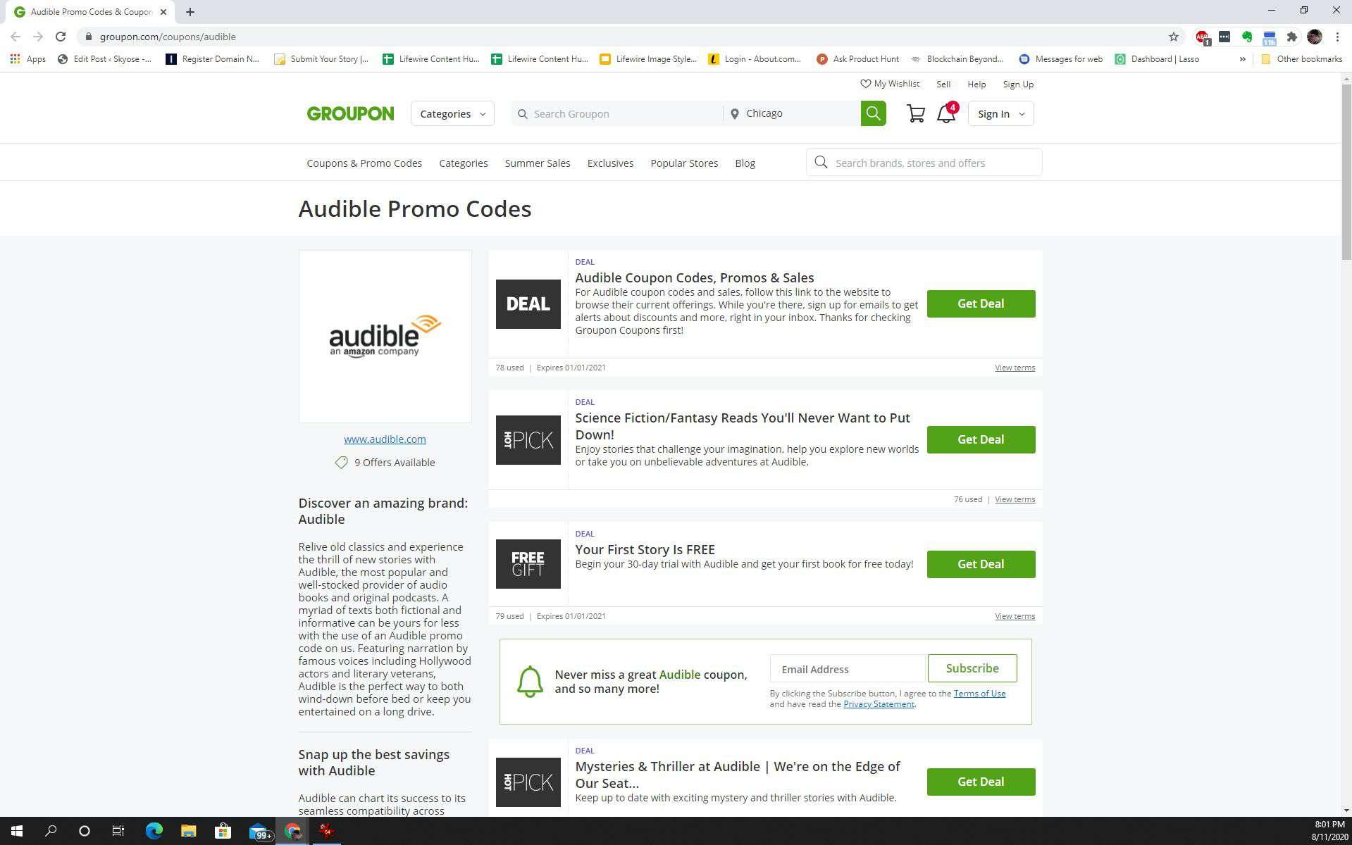 Kuvakaappaus Groupon Audible Couponsista