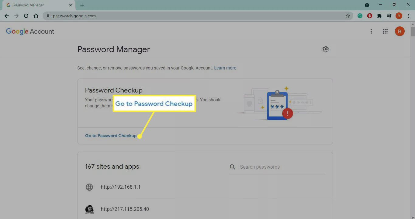 Siirry Google Chromen Google Password Managerissa korostettuun Salasanan tarkistusohjelmaan