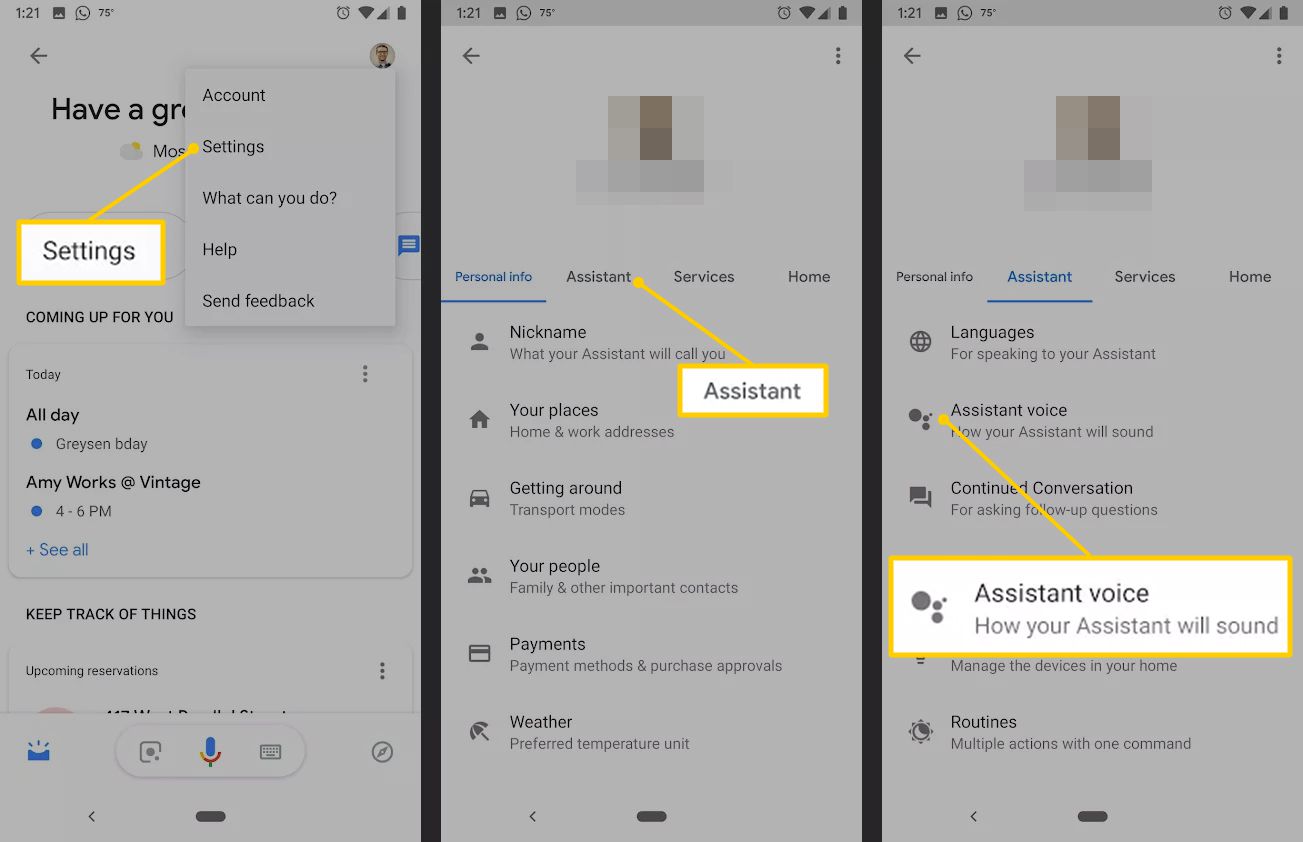 Asetukset, Assistant ja Assistantin äänipainikkeet Androidissa