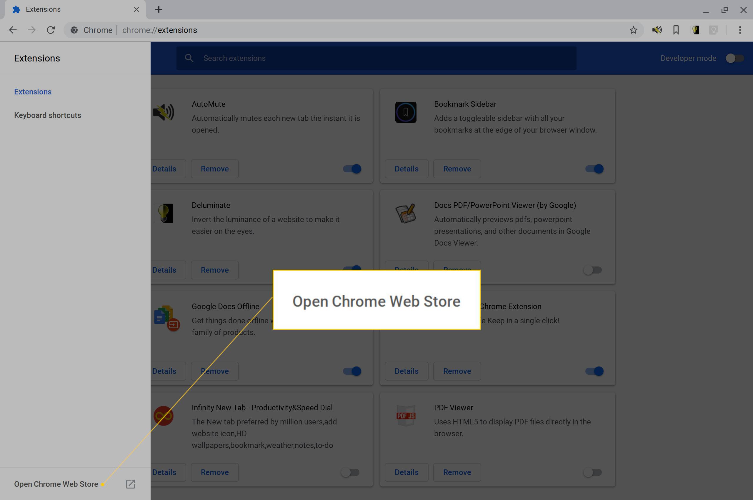 Avaa Chrome Web Store -linkki.