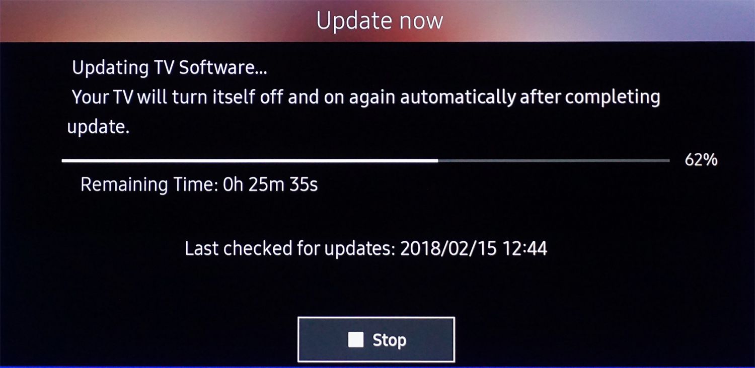 Samsung TV — Ohjelmistopäivitys käynnissä