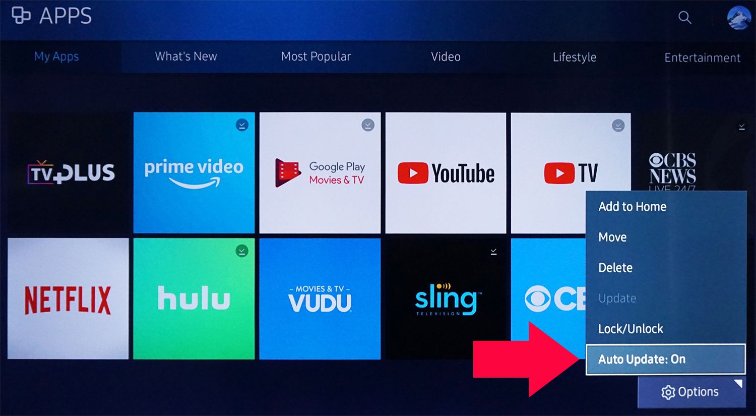 Samsung TV — Auto-Update Apps -vaihtoehto