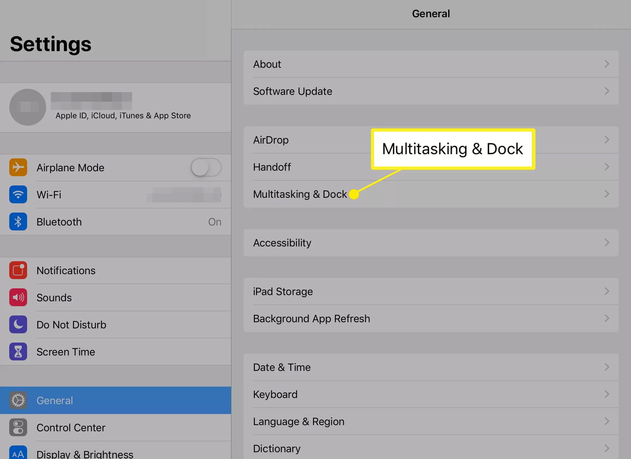 Multitasking & Dock korostettuna Yleiset asetukset -näytössä