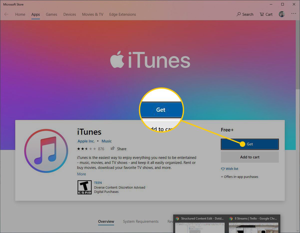 iTunes Microsoft Storessa, jossa Hae-painike on korostettuna