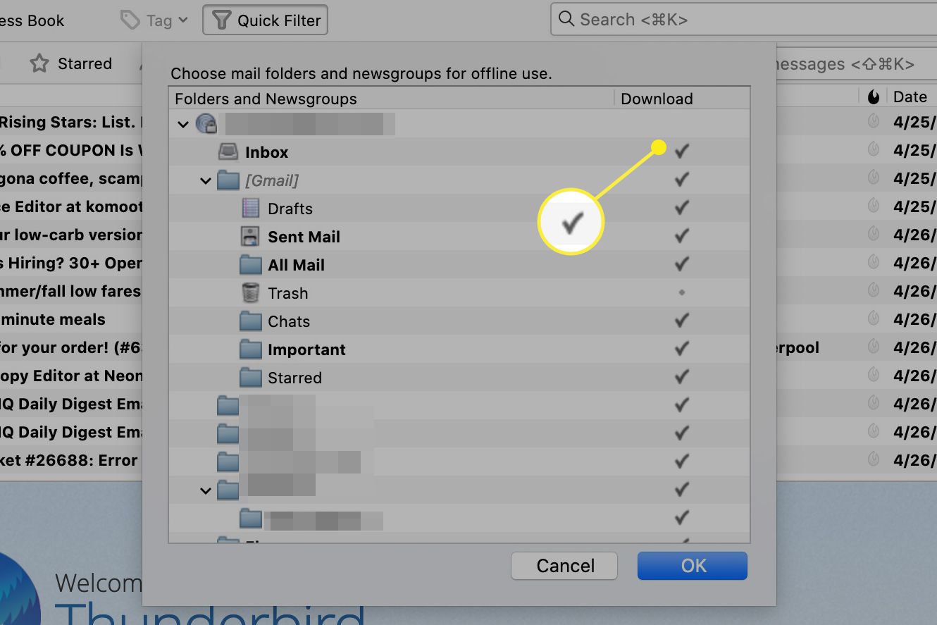 Valitse Offline-kansiot Thunderbirdissä