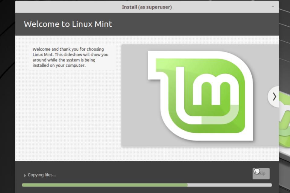 Linux Mint Installerin edistyminen