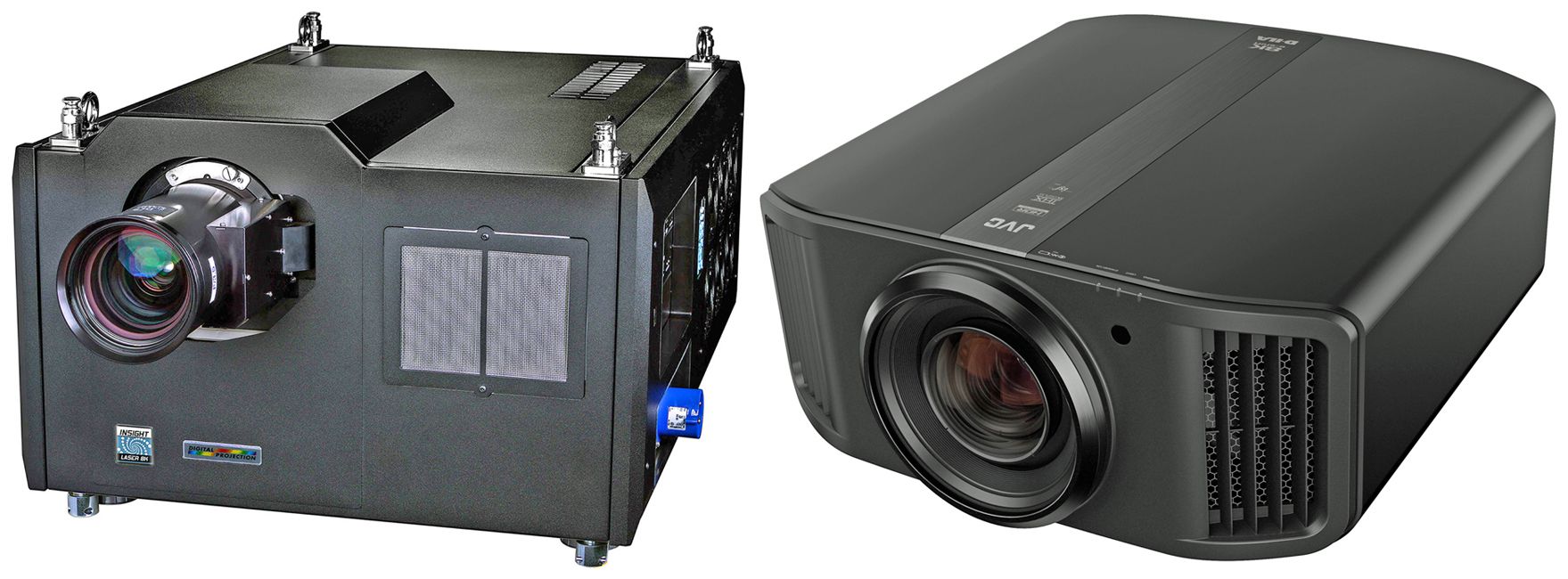 Digital Projection Insight Laser 8K -projektori (L) — JVC DLA-NX9/DLA-RS3000 8K eShift -videoprojektori (R)