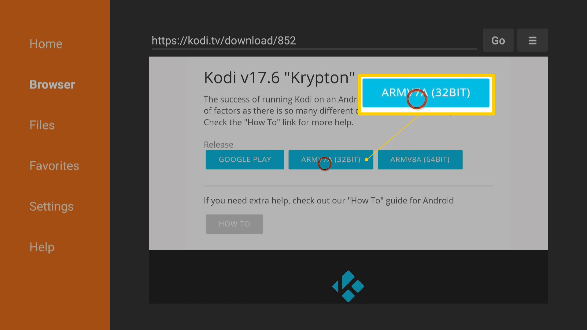 Kodi v17.6 "Krypton" 32-bittinen latauspainike