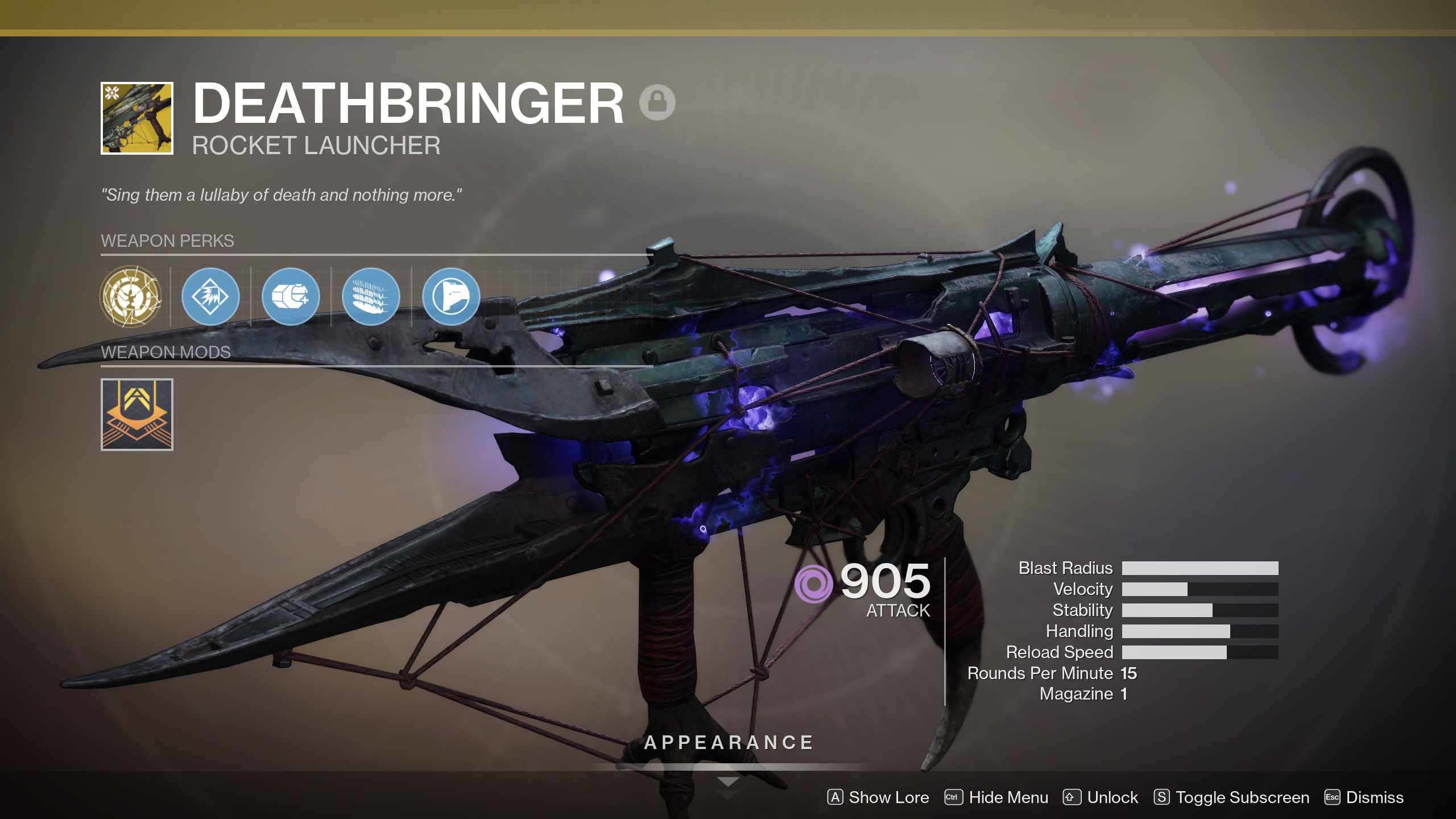 Destiny 2 Deathbringer eksoottinen raketinheitin