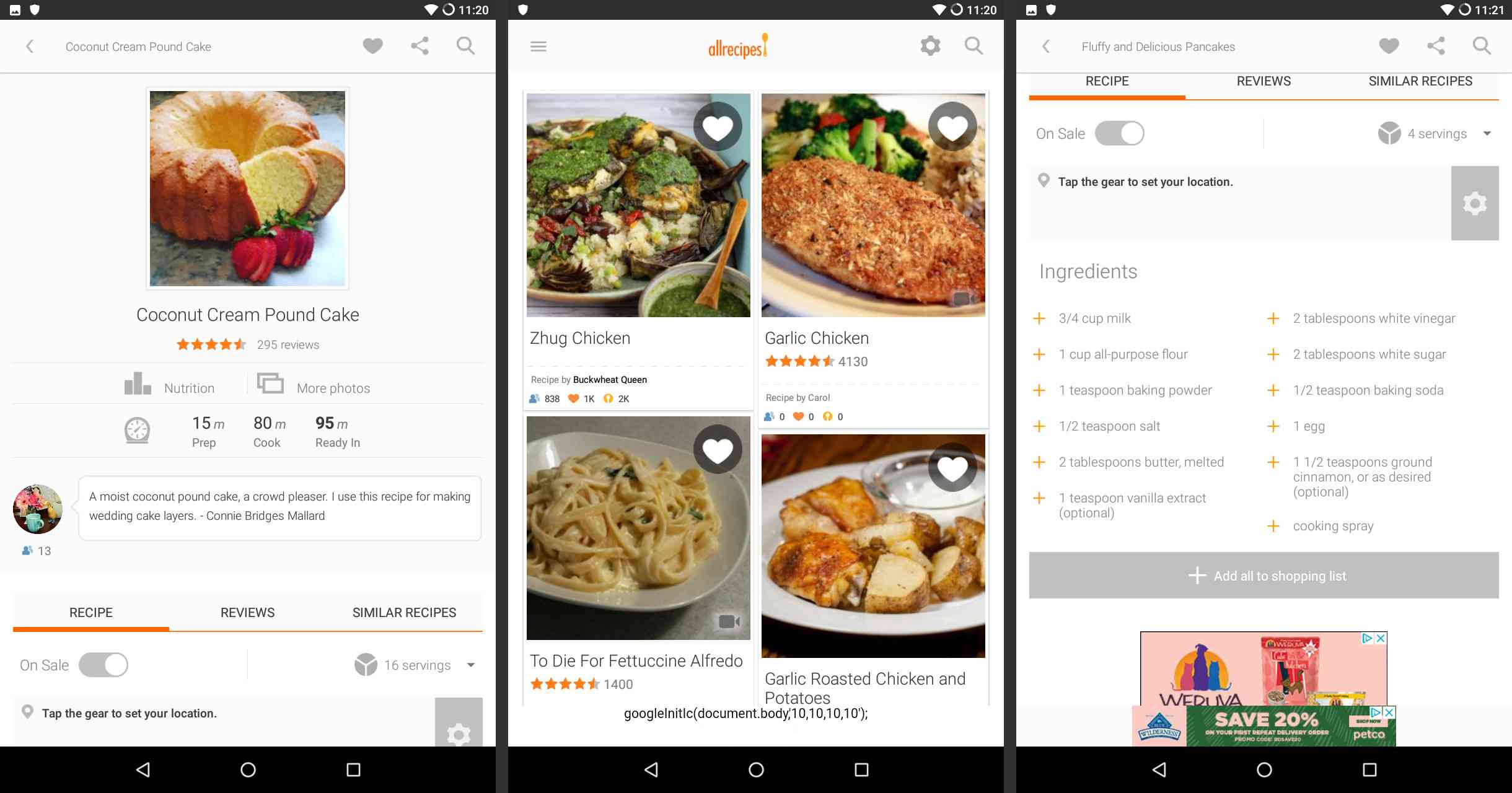 AllRecipes Android-näytöillä