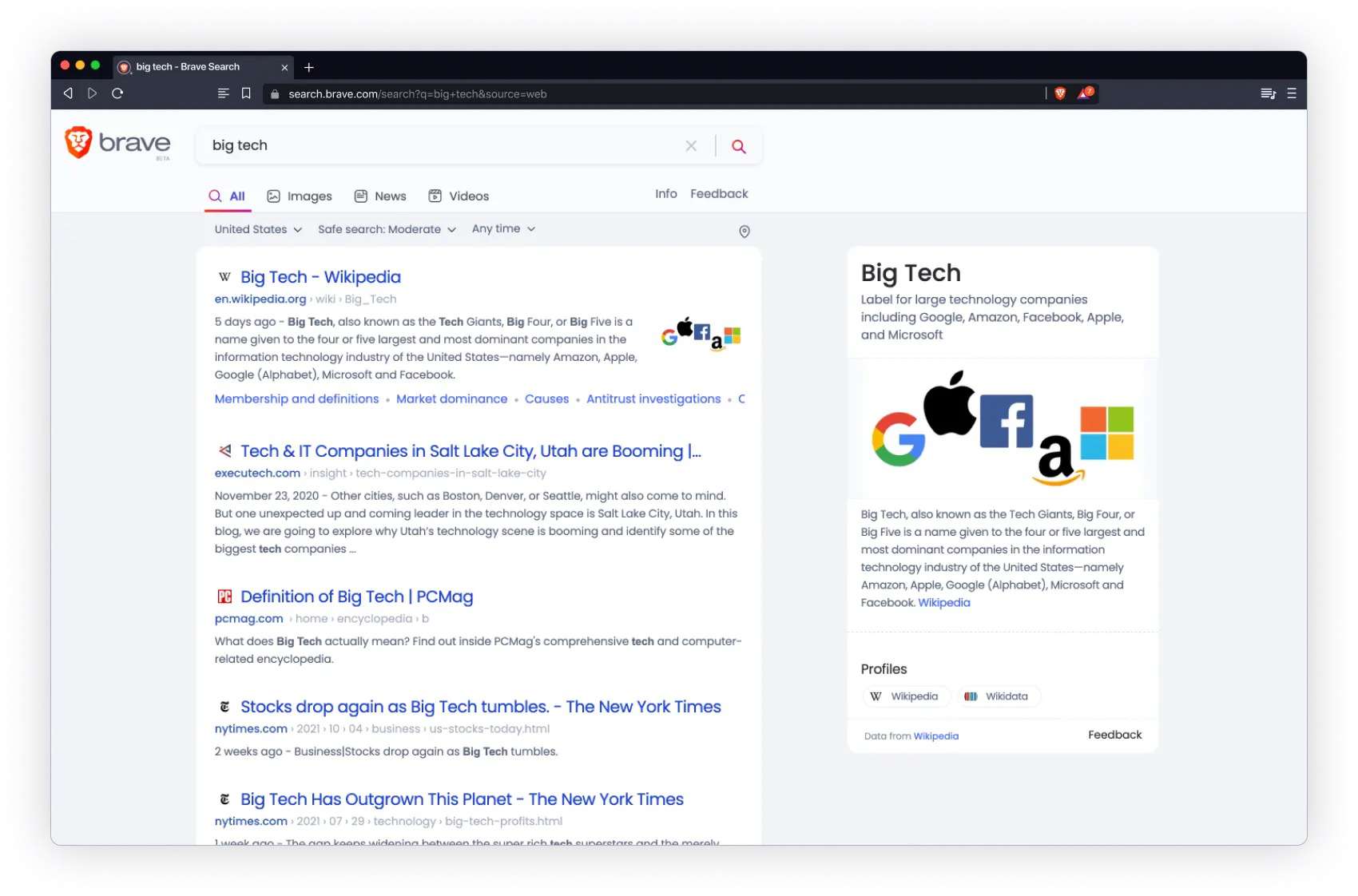 Rohkeat selainhakutulokset haulle Big Tech