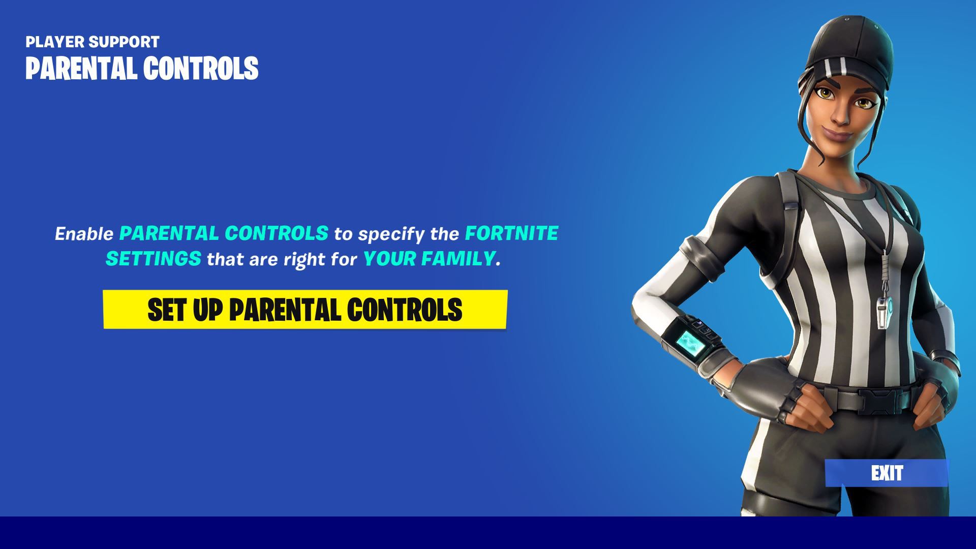 Kuvakaappaus Fortniten lapsilukkoasetusnäytöstä.