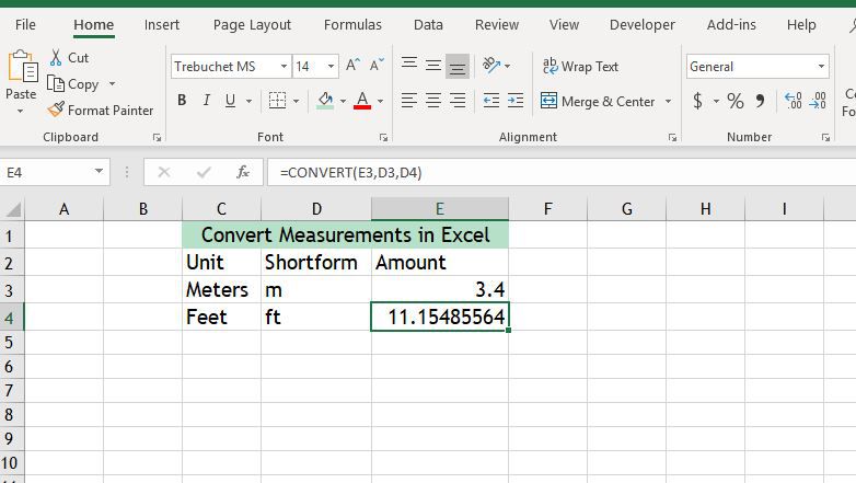 Muunna mitat Excelissä