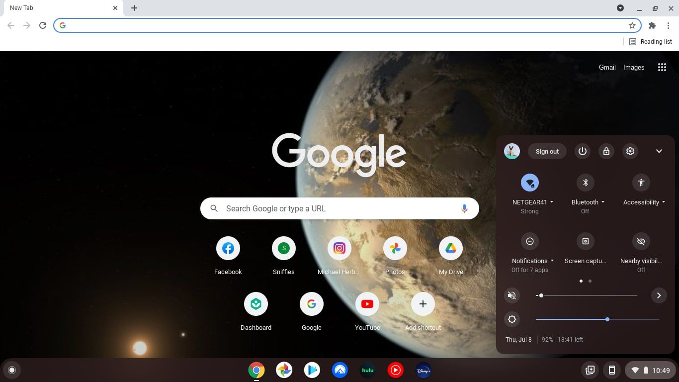 Gear-asetukset Chromebookin tehtäväpalkissa